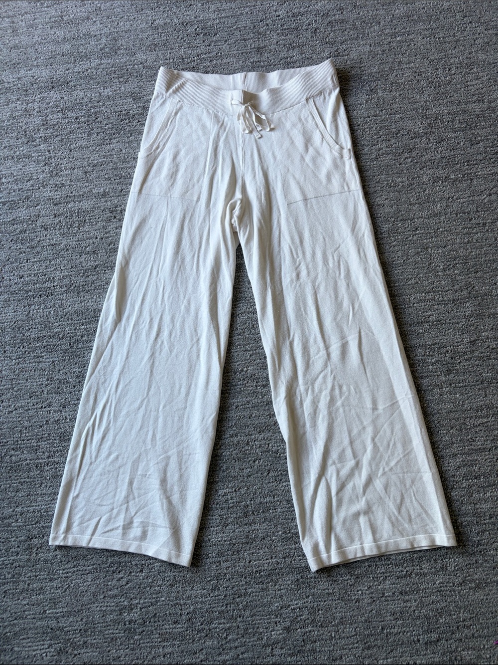 Splendid White Cream Wide-Leg Knit Drawstring Pants